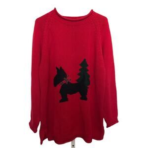 The Eagle's Eye Vintage Christmas Knit Cardigan Red Scotty Dog and Tree Size L